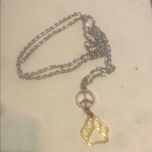 Silver Chain Pet Paw Pendant Necklace with Gold Paw Charm